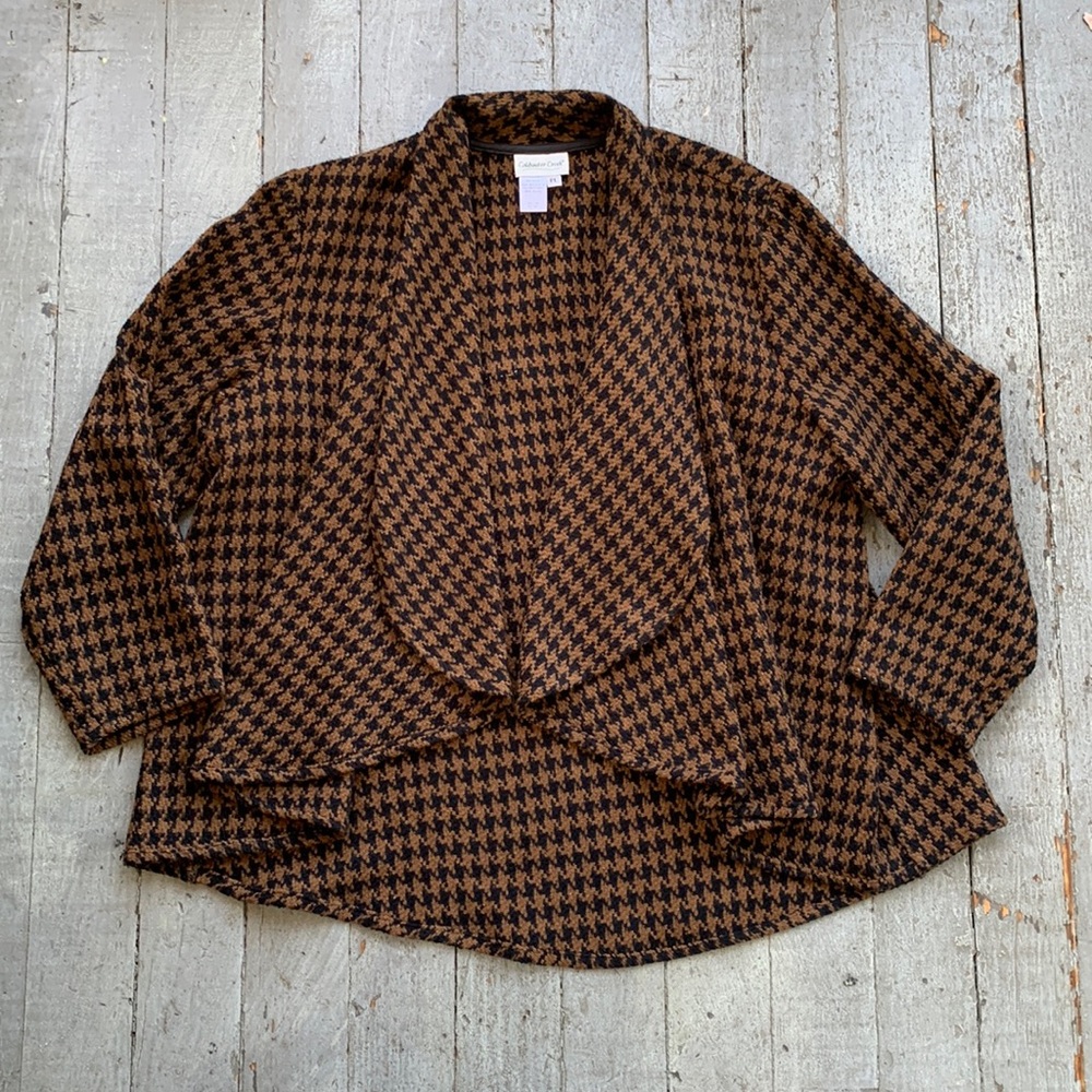 Coldwater Creek Houndstooth Open Cardigan womens size petite large & brown